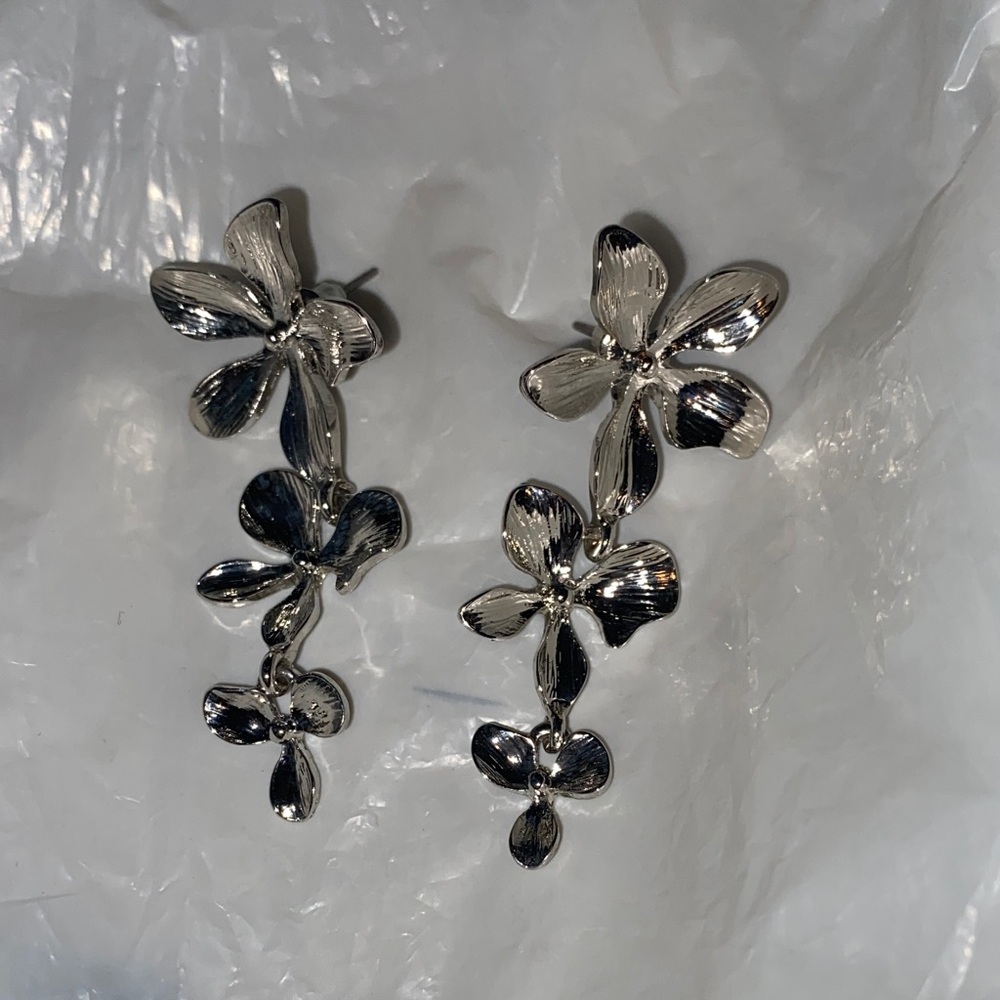 Elegant Silver Floral Drop Earrings